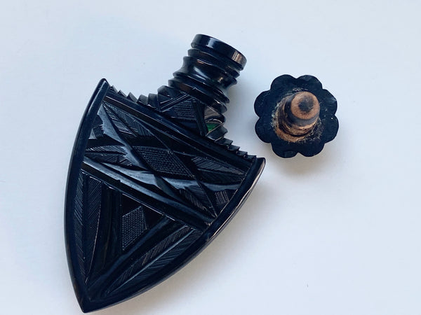 *RESERVED FOR JACQUELYN* Rare Antique 19th Century Carved Whitby Jet Scent Bottle