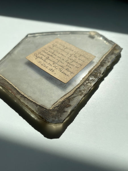 Rare Antique 19th Century Glass Memento From One Of The Most Devastating Non-Nuclear Explosions In British History With Period Handwritten Label