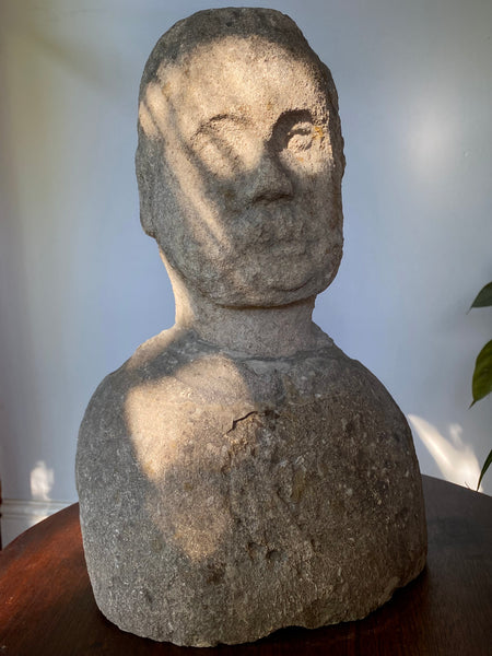 Antique 19th Century Carved Stone Figural Folk Art Possibly A Grave Marker