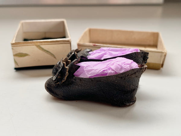 **RESERVED** Charming Antique Early 20th Century Miniature Shoes In Box - Source Vintage