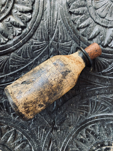 Rare Antique Early Leather Tinctures Phial Or Potions Bottle - Source Vintage