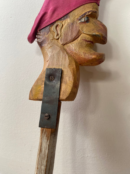 Early 20th Century Hand Carved & Painted Folk Art Wooden Marotte With Interesting Story