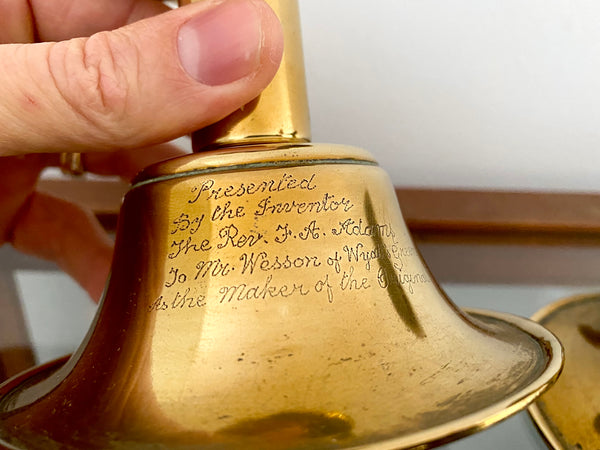 Pair 19th Century Brass Candlesticks With Intriguing Engravings From The Inventor - Source Vintage