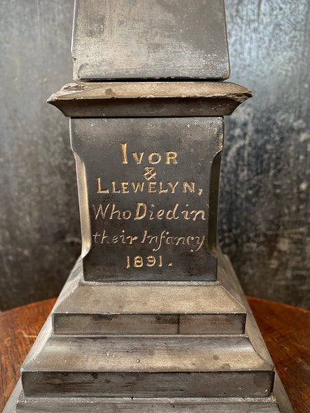 Rare Victorian Mourning Welsh Slate Funerary Memorial Obelisk With Names & Dates