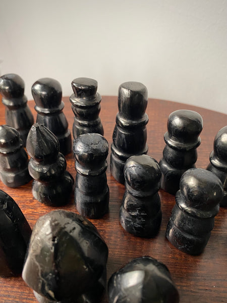 Rare Antique Folk Art 19th Century Carved Cannel Coal Chess Set