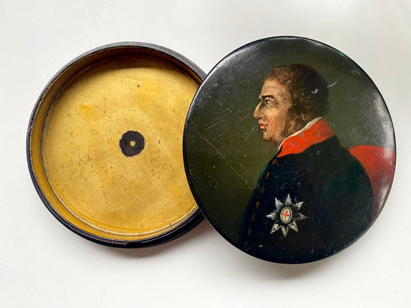 Rare Antique Early 19th Century Papier Mache Snuff Box Depicting King George IV