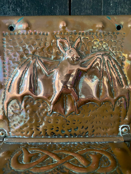 Mythical Antique Arts & Crafts Copper Wall Mounted Match Safe