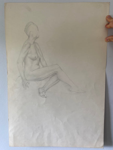 Vintage Double Sided Pen & Pencil Life Drawings Portraits Of A Nude Lady - Source Vintage