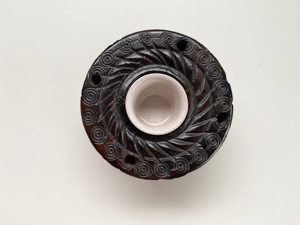Antique 19th Century Victorian Folk Art Treen Inkwell Crafted From Lignum Vitae