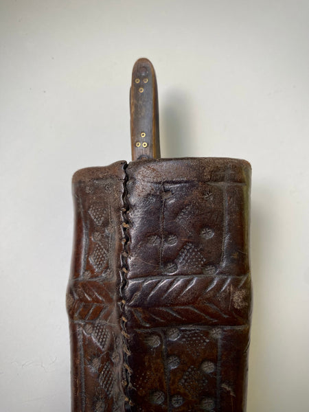 Rare 15th-16th Century Hand Tooled Leather Personal Utensil Scabbard & Accompanying Knife