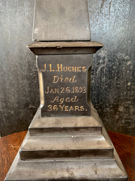 Rare Victorian Mourning Welsh Slate Funerary Memorial Obelisk With Names & Dates