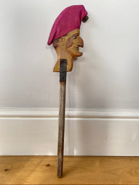 Early 20th Century Hand Carved & Painted Folk Art Wooden Marotte With Interesting Story