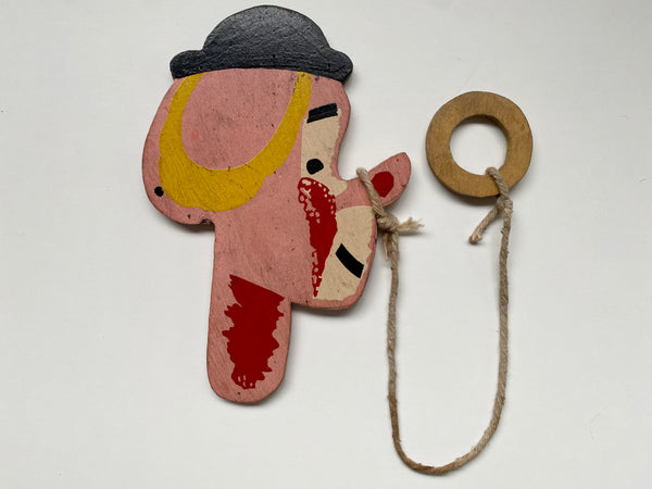 Vintage Wooden Folk Art Clown Hoop Game - Source Vintage