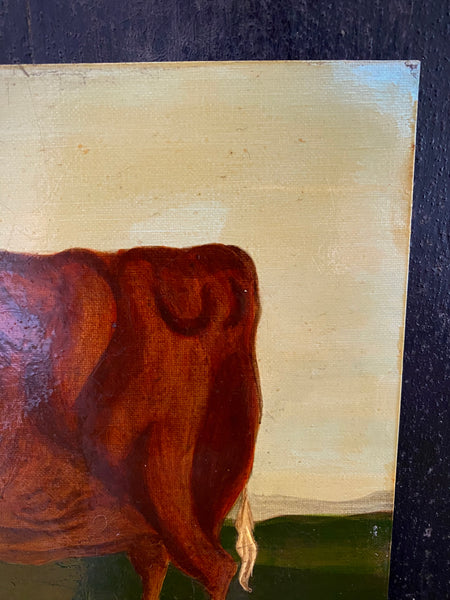 Naive Folk Art Oil Painting Cow By Leslie Stafford (1949–2024)