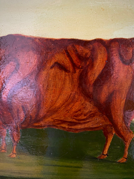 Naive Folk Art Oil Painting Cow By Leslie Stafford (1949–2024)