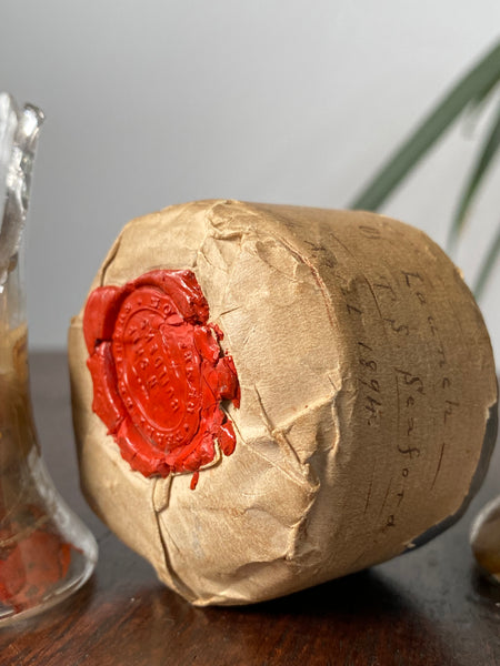 Lot Of 3 Rare Antique 19th Century Glass Ship Launch Bottle Neck Shards With Ship Builder Wax Seals & Handwritten Labels