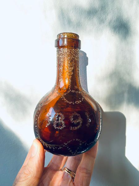 *RESERVED* Antique 19th Century Folk Art Stippled Love Token Bottle Named & Dated 1891 - Source Vintage