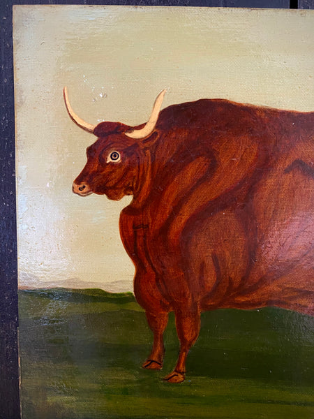 Naive Folk Art Oil Painting Cow By Leslie Stafford (1949–2024)
