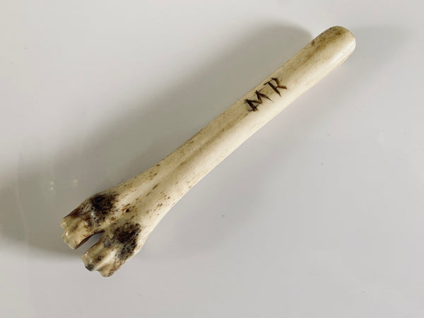 18th Century Initialled Folk Art Bone Apple Corer With Protective Markings - Source Vintage
