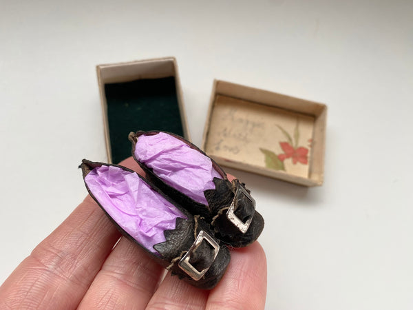 **RESERVED** Charming Antique Early 20th Century Miniature Shoes In Box - Source Vintage