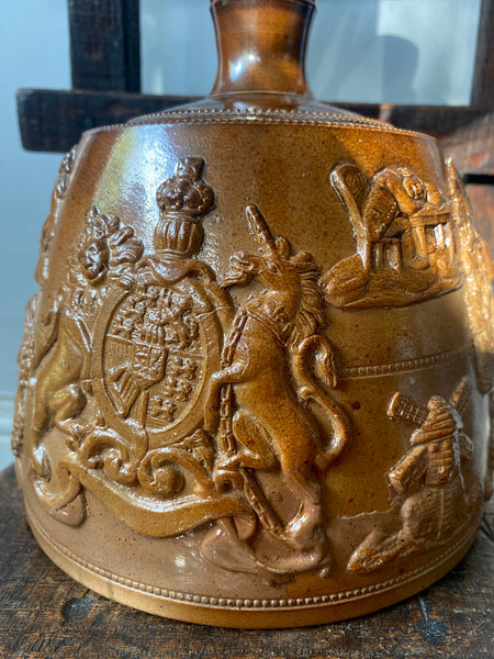 A Fine Example Of An Antique 19th Century Masonic Stoneware Whisky Jug