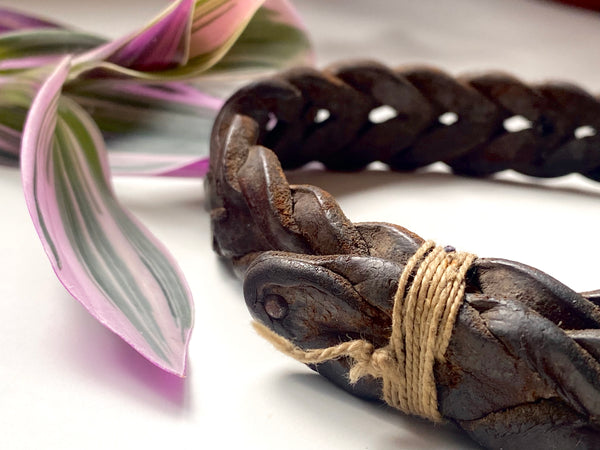 Antique Early 19th Century Braided Leather Dog Collar With Named Tag ‘Laddie’ - Source Vintage
