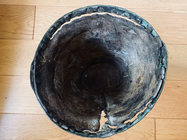 *RESERVED* Antique 18th Century Leather Fire Bucket With Folk Art Painting - Source Vintage