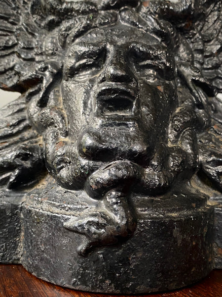Antique 19th Century Victorian Cast Iron Door Porter In The Form Of Medusa
