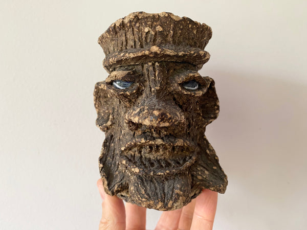 Rare Antique Victorian Papier Mache Grotesque Folk Art Figural Jar With Marble Eyes - Source Vintage