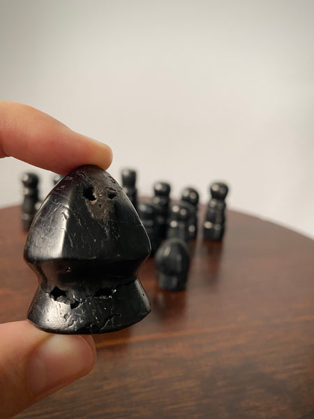 Rare Antique Folk Art 19th Century Carved Cannel Coal Chess Set