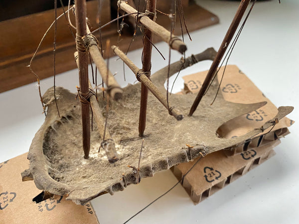 **RESERVED FOR MEGAN** Rare Antique Scratch Built Sailor Folk Art Ship Made From A Bird’s Breast Bone - Source Vintage