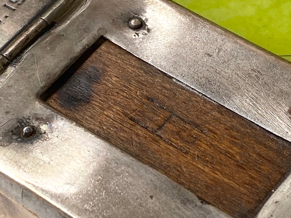 Antique WW1 Make Do Silver Vesta Case With Modified Wood Debris Fragment Inserted By A Soldier As A Memento Of A Bombing They Survived - Source Vintage