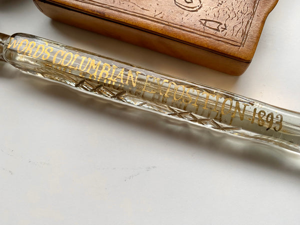 Rare Antique Victorian Glass Lachrymatory Bottle / Tear Catcher Mourning 1893 World’s Columbian Exposition Chicago - Source Vintage