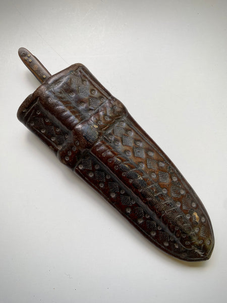 Rare 15th-16th Century Hand Tooled Leather Personal Utensil Scabbard & Accompanying Knife