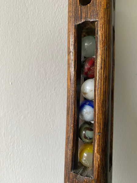 Rare Antique Carved Folk Art Walking Cane With Snake & Glass Marbles Inside c.1900 - Source Vintage