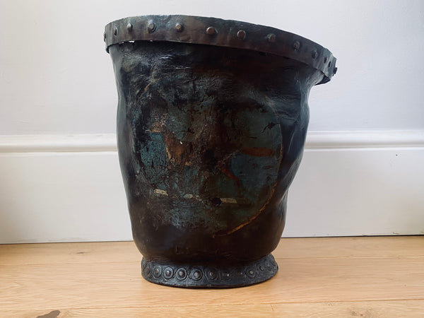 *RESERVED* Antique 18th Century Leather Fire Bucket With Folk Art Painting - Source Vintage