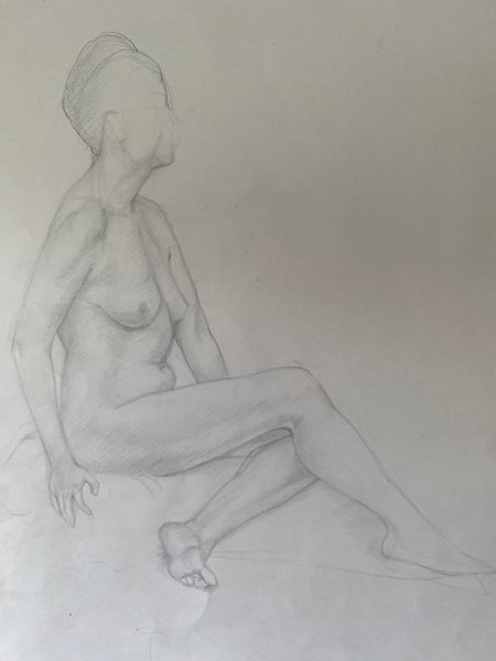 Vintage Double Sided Pen & Pencil Life Drawings Portraits Of A Nude Lady - Source Vintage