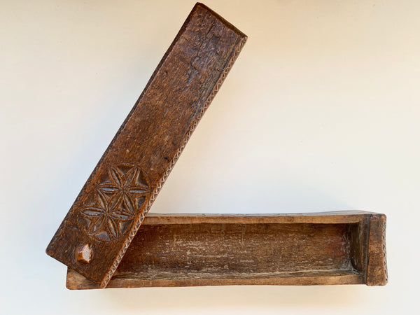 Early Antique Carved Treen Pen Or Pencil Box. Possibly Swedish In Origin Initialled & Dated 1813 - Source Vintage