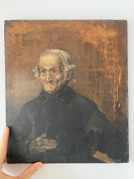 Charming 19th Century Oil On Canvas Painting Of A Miserable Man Signed - Source Vintage