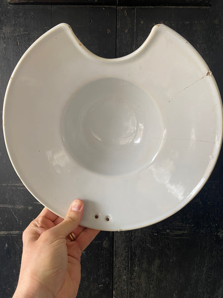 Antique 19th Century Make Do Tin Glazed Barber’s Bowl With Stapled Repairs