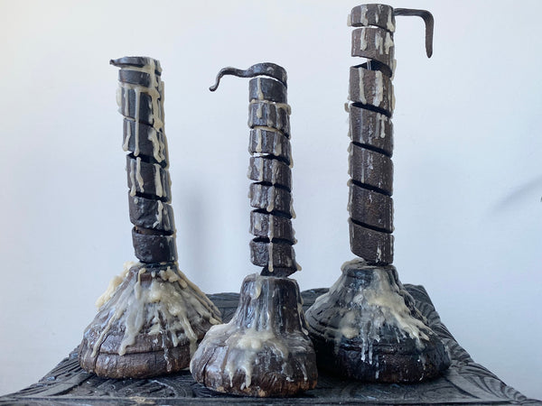 Trio Of Antique 18th/19th Century French Rat de Cave Candleholders Or Rushlights - Source Vintage