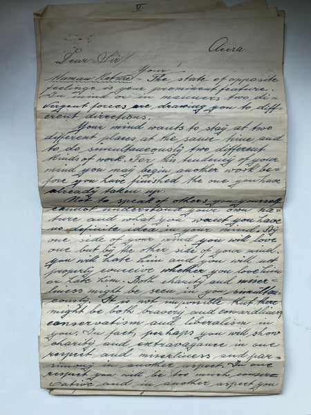 Rare Antique Letter From A Fortune Teller To A Col. J.S. Wilkins Dated 1903 With Original Envelope