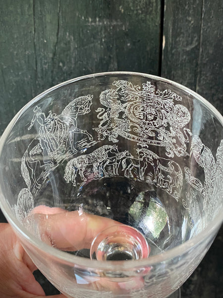 Antique 19th Century Glass Goblet Heavily Inscribed In Diamond Point With Various Imagery & Verse
