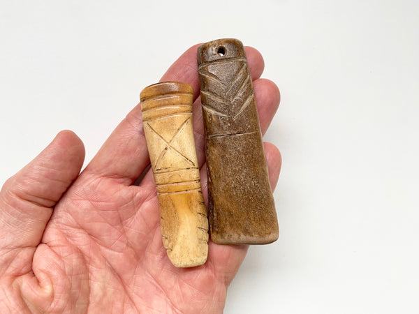 Pair 18th Century Folk Art Bone Implements With Protective Markings - Source Vintage