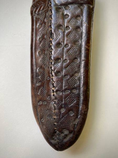 Rare 15th-16th Century Hand Tooled Leather Personal Utensil Scabbard & Accompanying Knife