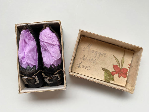 **RESERVED** Charming Antique Early 20th Century Miniature Shoes In Box - Source Vintage