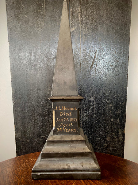 Rare Victorian Mourning Welsh Slate Funerary Memorial Obelisk With Names & Dates