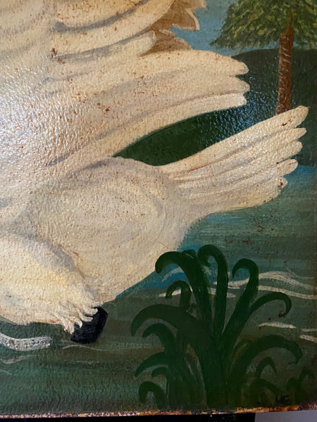 Naive Folk Art Oil Painting Swan By Leslie Stafford (1949–2024)