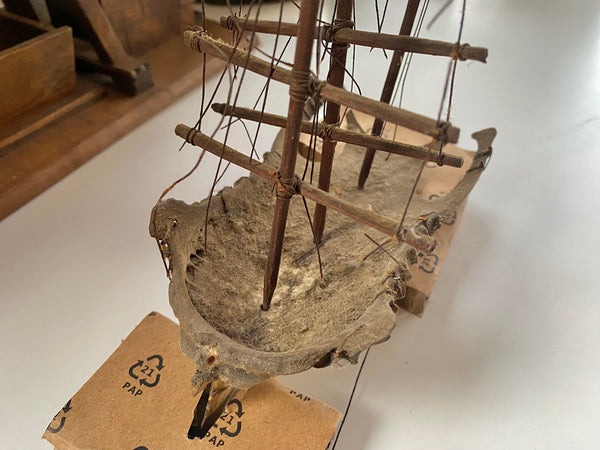 **RESERVED FOR MEGAN** Rare Antique Scratch Built Sailor Folk Art Ship Made From A Bird’s Breast Bone - Source Vintage