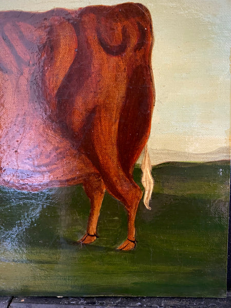 Naive Folk Art Oil Painting Cow By Leslie Stafford (1949–2024)